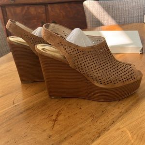 Coach suede and wood high wedge shoes